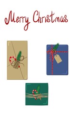 three christmas gifts and the inscription merry christmas