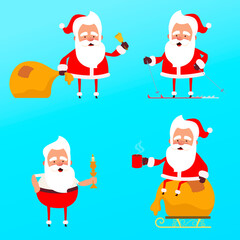 Santa Claus collection of Christmas. Characters cute flat. Funny cartoon character with different emotions.