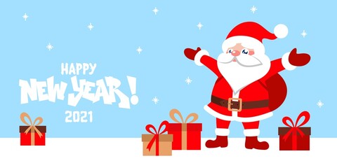 Funny Vector Cartoon Flat Santa Claus Banner. Christmas Theme Character Design Elements Isolated.