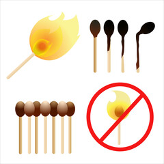 Set of matches with a box and a burning match