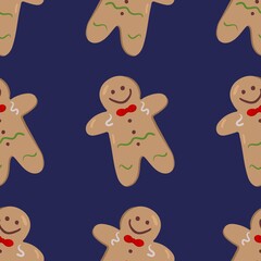 Naklejka premium Christmas ginger cookie pattern on a blue background