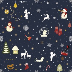 Greeting seamless pattern with Christmas elements - 393574192