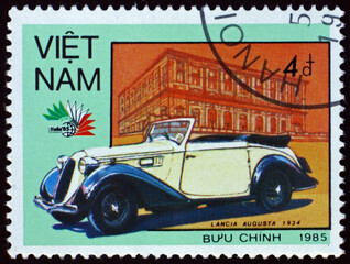 Postage stamp Vietnam 1985 1934 Lancia Augusta, vintage Italian