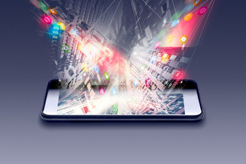 Encrypted mobile data from a smartphone, 5G, steaming service
Creative abstract mobile internet web communication security and safety business commercial concept: black glossy touchscreen smartphone 