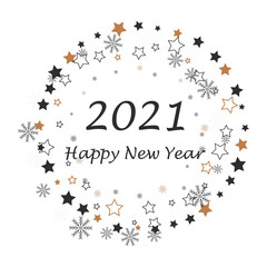 Obraz premium Happy New 2021 Year. Holiday Vector Illustration With Lettering Composition, Stars And Snowflakes. Isolated On White Background.