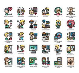 Set of health checkup thin line and pixel perfect icons for any web and app project.