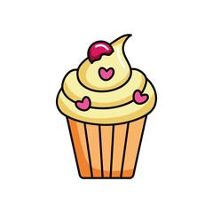cupcake with pink hearts chips, colorful design