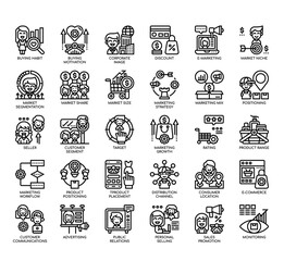 Set of Marketing Strategy thin line and pixel perfect icons for any web and app project.