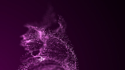 Abstract particle vortex. Futuristic dynamic wave moving in space. Illustration with explosion of data. 3d rendering.