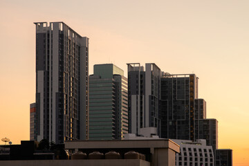 Fototapeta na wymiar group of business building skyscraper in the morning light