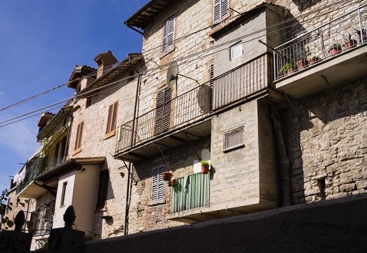 A facade of a rural building in a medieval italian village (Gubbio, Italy, Europe)