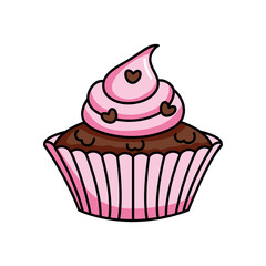 pink cupcake with chocolate heart chips, colorful design