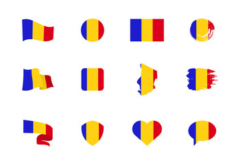 Flags of Chad - flat collection. Flags of different shaped twelve flat icons.