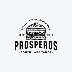 Sandwich and Mountain Vintage Logo Design Illustration For Fast Food Business