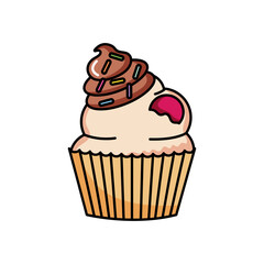 sweet cupcake with chocolate cream, colorful design
