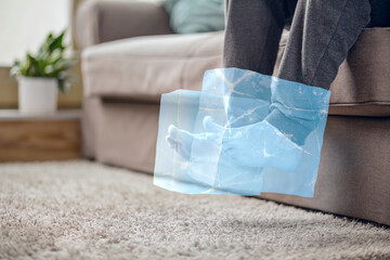 Feet inside ice cubes - cold feet concept