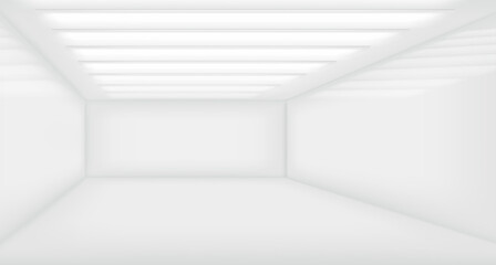 Contemporary future concept background. Empty futuristic clean white box interior room With Light. vector illustration