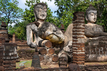 Three Buddha statues at Wat Phra Kaeo temple in Kamphaeng Phet Historical, Kamphaeng Phet ,Thailand.