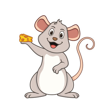 cute mouse with a piece of cheese. vector illustration character in cartoon style. isolated on white background