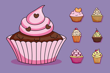 cupcake and sweet cupcakes icon set, colorful design