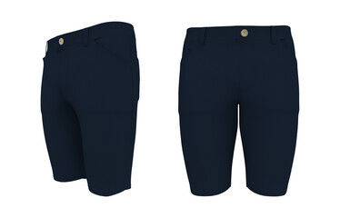 Men's shorts in front, and side views. 3d rendering, 3d illustration
