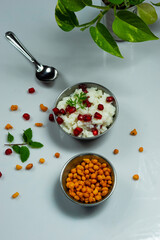 Homemade tasty south indian curd rice on a white table