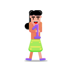 Girl Holding Number 1 Character Illustration Design