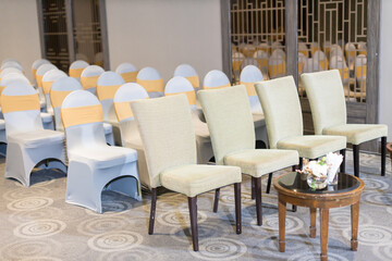 chair set for wedding or another catered event dinner.  wedding chair decoration.