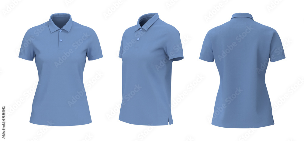 Sticker blank collared shirt mockup, front, side and back views, tee design presentation for print, 3d rende - Stickers