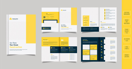 Fototapeta na wymiar Yellow Construction Business Brochure Design Template