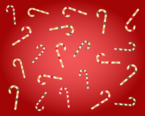 Candy canes bright background. Candy canes vector illustration as a symbol of Christmas and New Year. Printable.