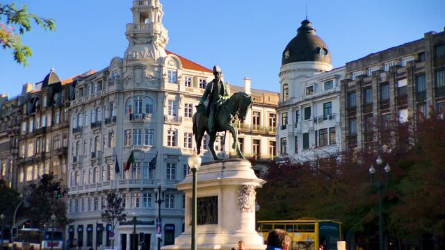 The monument to King Pedro IV on Liberdade Square in Porto