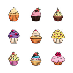 colorful cupcakes icon set design