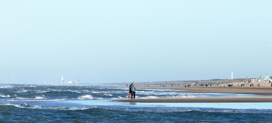 View on the Netherlands coast from Noordwijk to Zandvoort and beyond on a sunny but windy day, in autumn, Netherlands