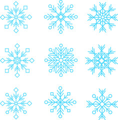Icon set of snowflake. Editable blue vector pictograms isolated on a white background.  Trendy outline symbols for mobile apps and website design.