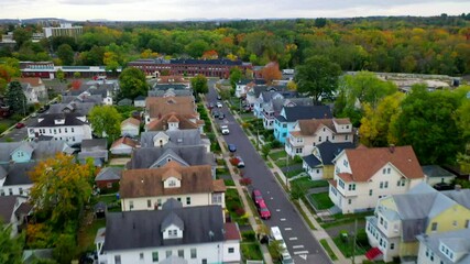 Aerial View of Neighborhood Homes Near Downtown Hartford, CT