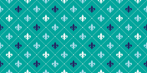 Turquoise blue Fleur De Lis luxury pattern. Royal ornamental seamless background.