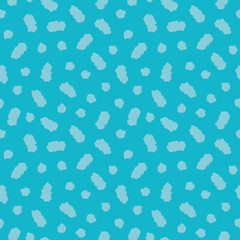 Fototapeta na wymiar Vector abstract irregular spot pattern with hand drawn grunge stain on blue background. Seamless summer beachy design. Perfect for fabric, beach wear and bath utensil.