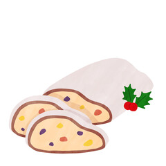 クリスマス　シュトーレン　ケーキ　かわいい　水彩風　イラスト