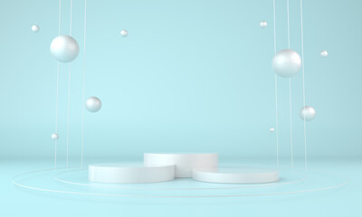 Podium, pedestal or platform, background for the presentation of cosmetic products. 3d podium. Place for ads.3D rendering podium geometry with  elements. Product presentation blank podium.