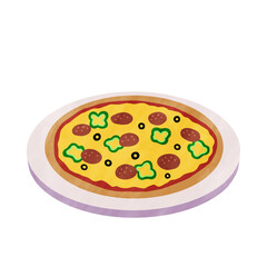 ピザ　チーズ　サラミ　かわいい　水彩風　イラスト