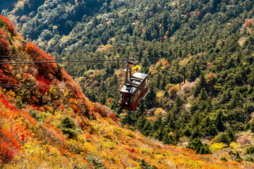 長崎県雲仙市　雲仙仁田峠の紅葉とロープウェイ