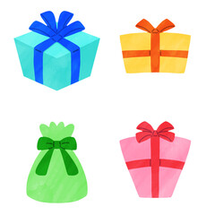 プレゼント　ギフト　贈り物　プレゼントボックス　バリエーション　かわいい　水彩風　イラスト