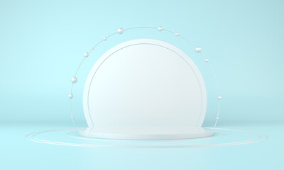 Podium, pedestal or platform, background for the presentation of cosmetic products. 3d podium. Place for ads.3D rendering podium geometry with  elements. Product presentation blank podium.