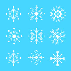 Icon set of snowflake. Editable white vector pictograms  on a blue background. Trendy outline symbols for mobile apps and website design.