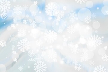 Blue gray abstract background. white light and snowflakes bokeh winter for Christmas new year blurred beautiful shiny lights use for card banner wallpaper backdrop and your product.