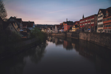 Fototapeta premium A German old town name Schwäbisch Hall with wonderful half-timbered houses and the typical charm of a small suburb in Germany 