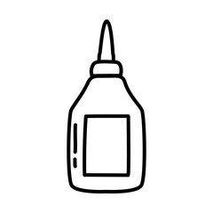 stationary concept, glue bottle icon, line doodle style