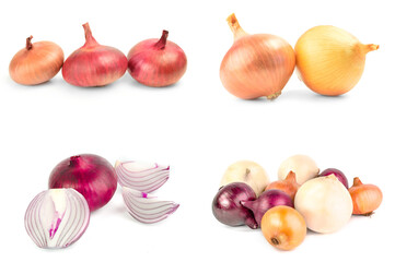 Set of Fresh bulbs of onion isolated on a white background cutout