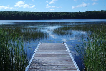 End of a dock on a lake